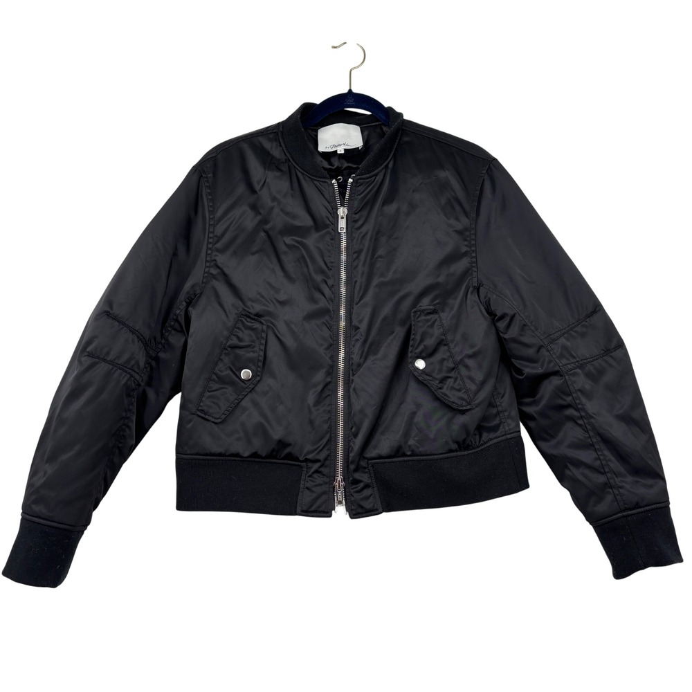 3.1 Phillip Lim Lace Up Back Bomber Jacket Size 8 Black Edgy Designer Zip Up - Picture 2 of 15